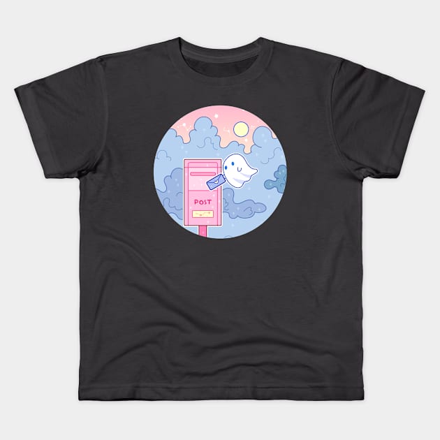 A small ghost sends a letter through a mailbox Kids T-Shirt by inkcapella